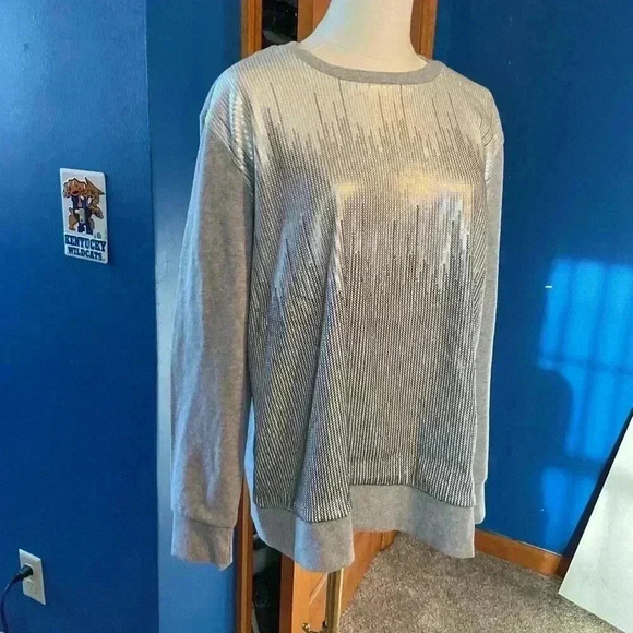 DKNY The Everywhere Sweatshirt. Silver sequined. Great for holidays! Size small - Picture 2 of 9